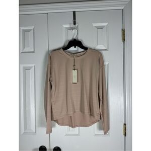 NWT Calia Womens Stripe Pointelle LS Sandstone Gray Shirt Small